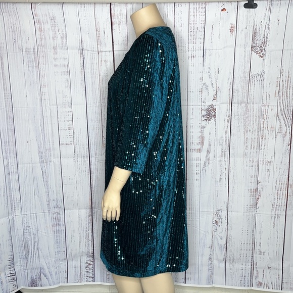 Lane Bryant Size 22 Teal Velvet - Sequin Sparkle Shift Dress - Picture 2 of 4